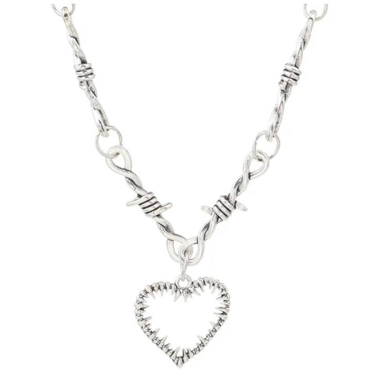 Gothic Barbed Wire Heart Chain Necklace