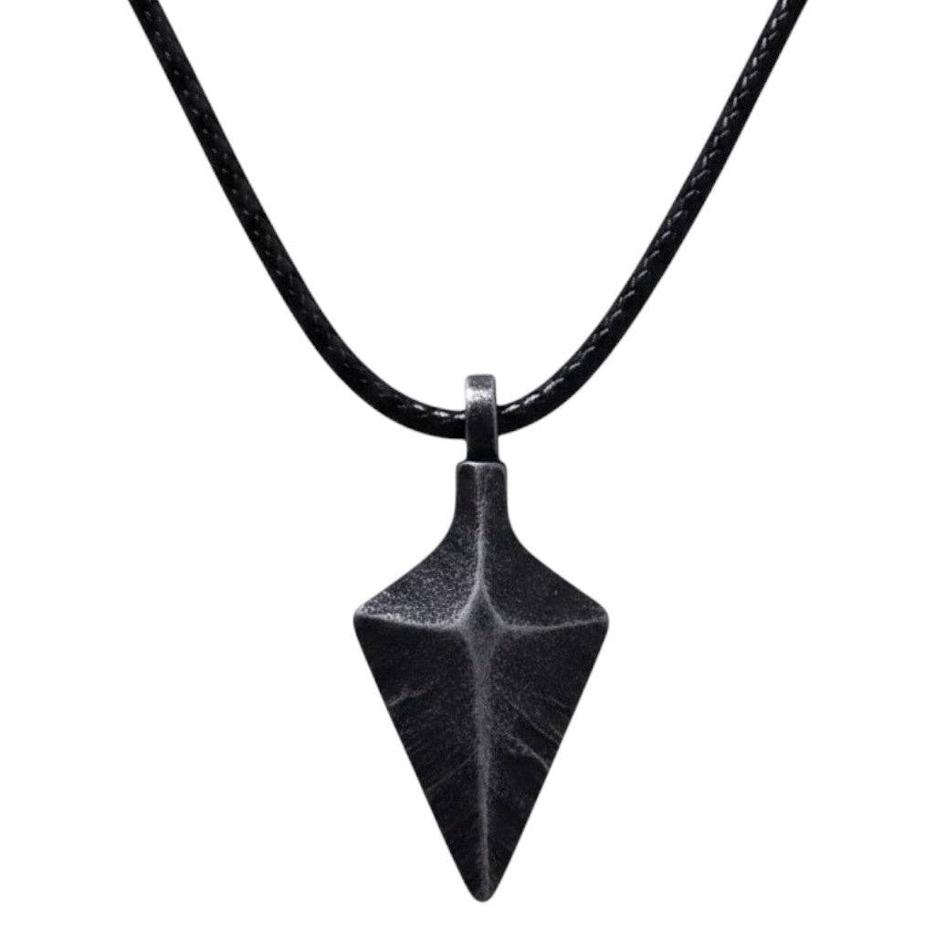 Diamond Matte Black-Gray Arrowhead Necklace on Adjustable Cord