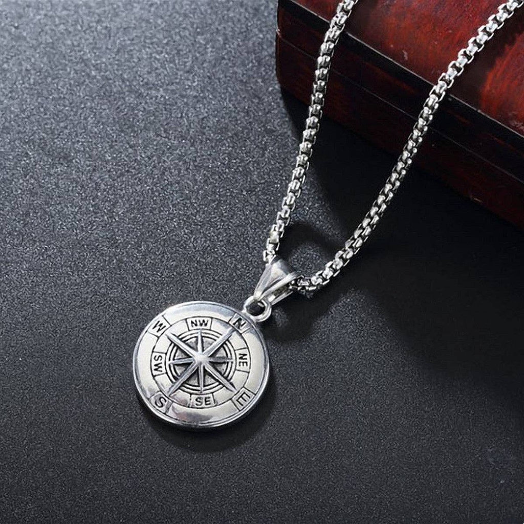 Compass Medallion Double-Sided Pendant Necklace