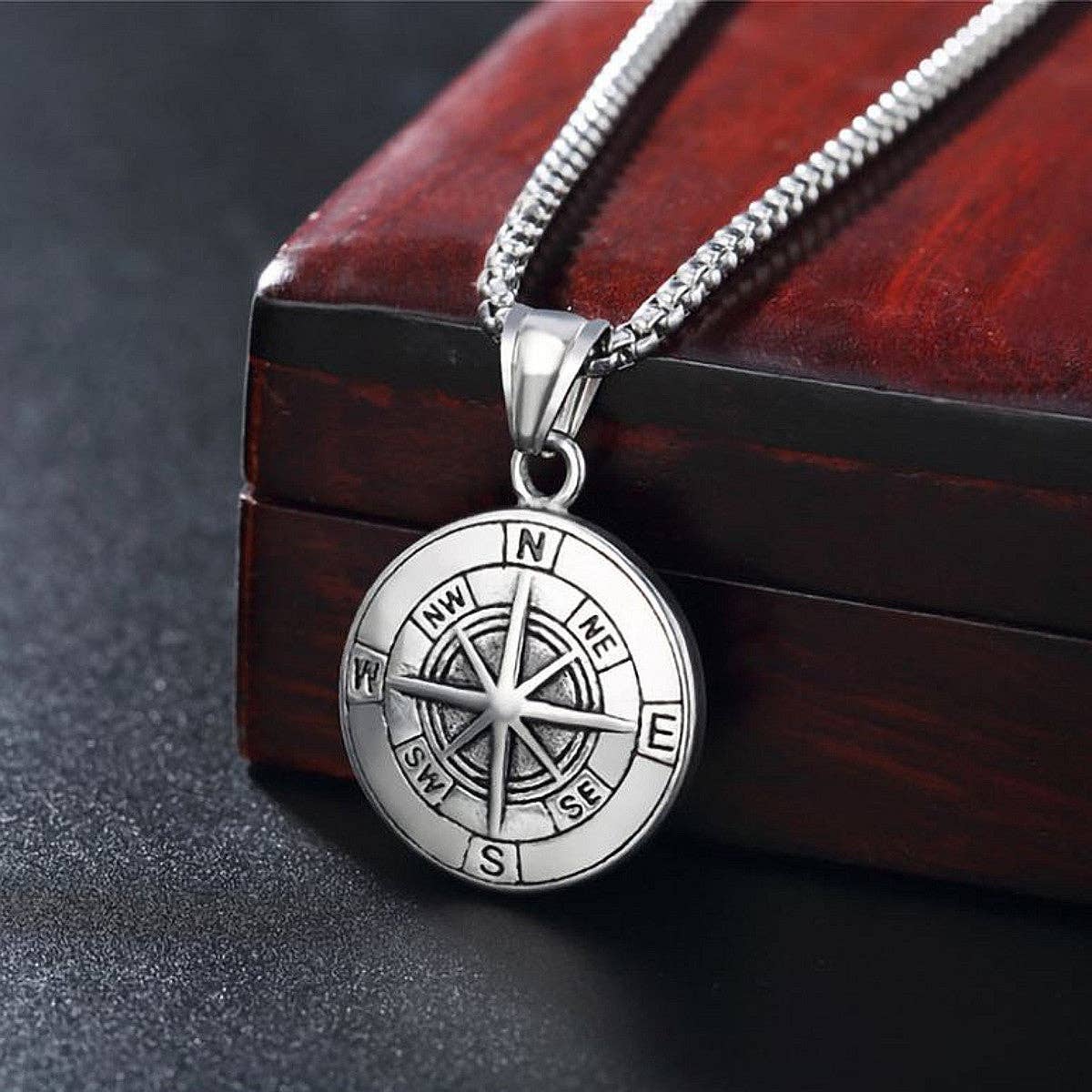 Compass Medallion Double-Sided Pendant Necklace