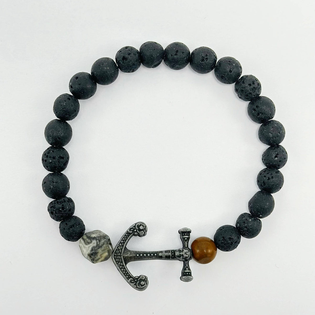 Anchor - Lava Stone Bracelet