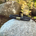 Black Leather Multi-Strand Bracelet with Olive Green Cord Wrap