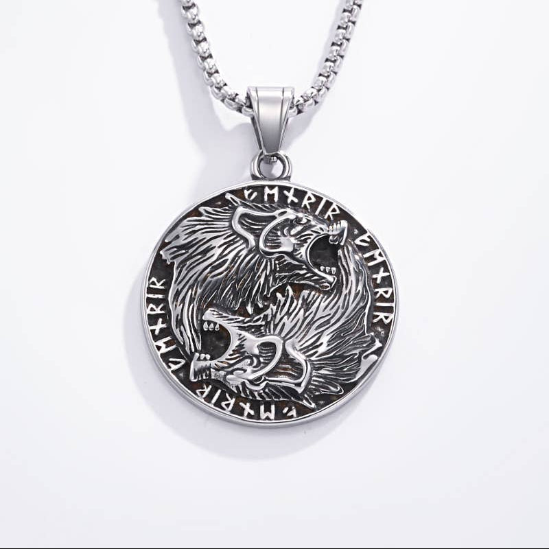 Geri and Freki Wolves Necklace