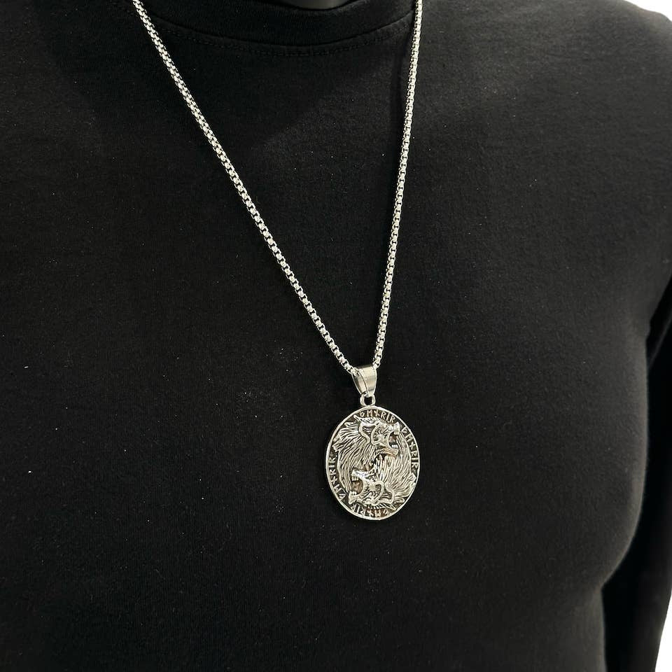 Geri and Freki Wolves Necklace