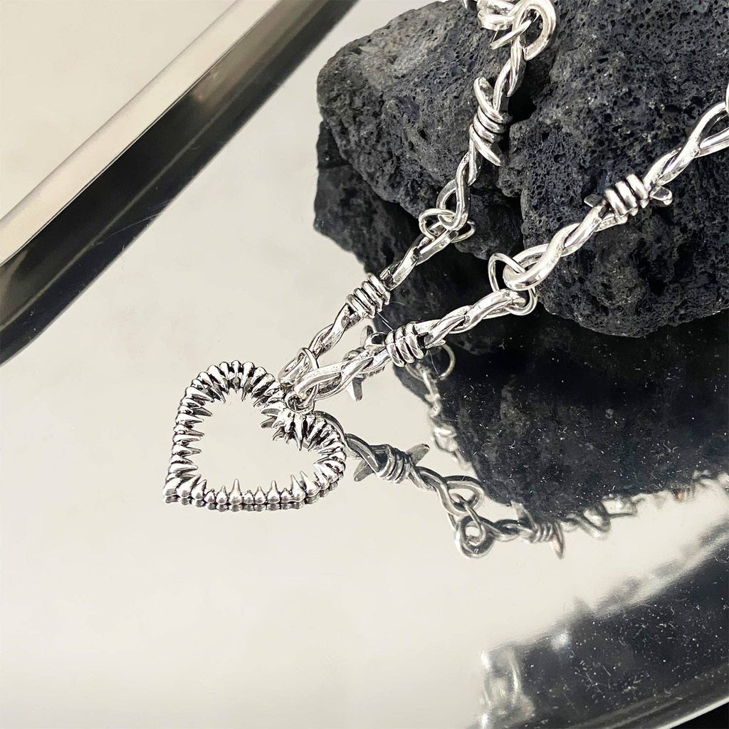 Gothic Barbed Wire Heart Chain Necklace