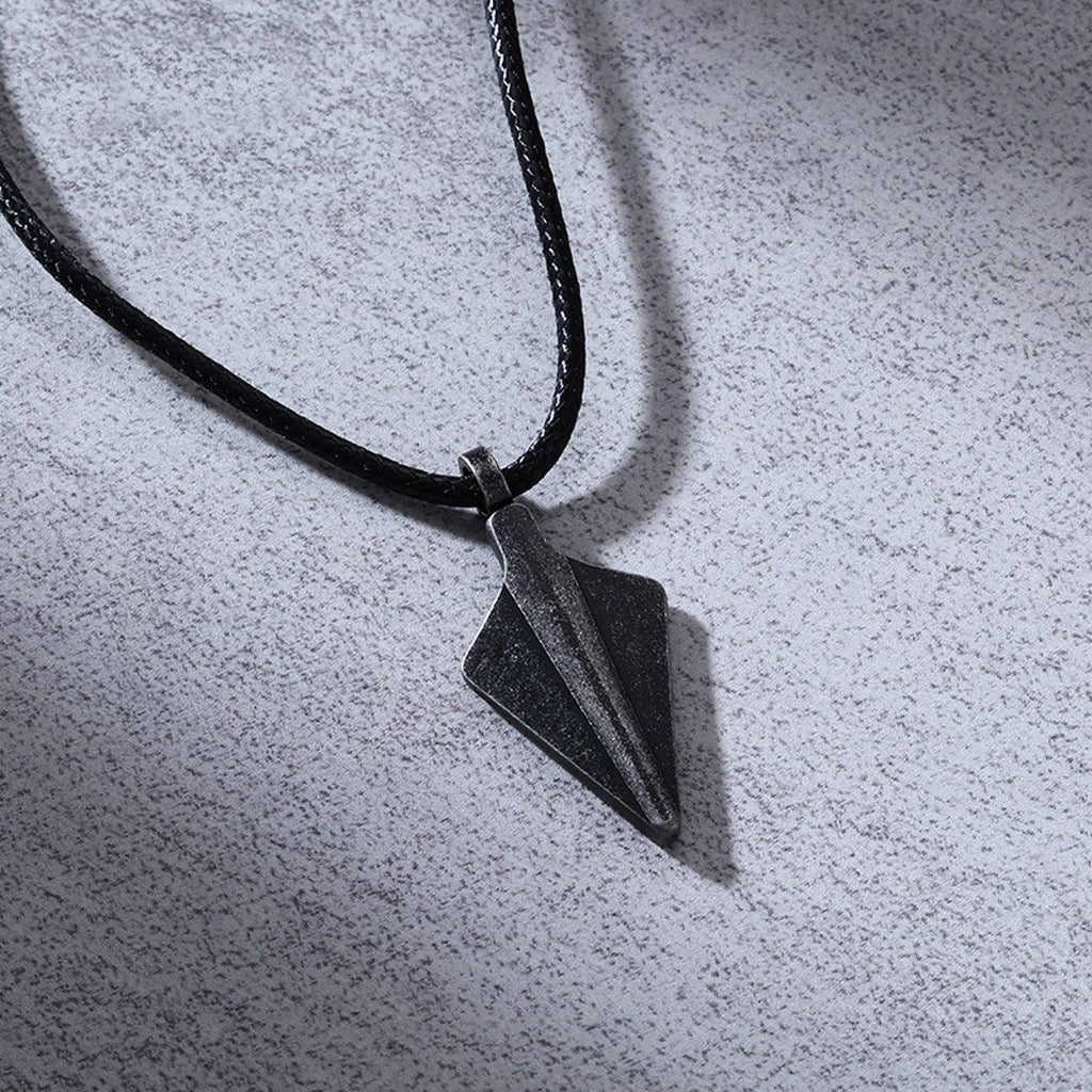 Diamond Matte Black-Gray Arrowhead Necklace on Adjustable Cord