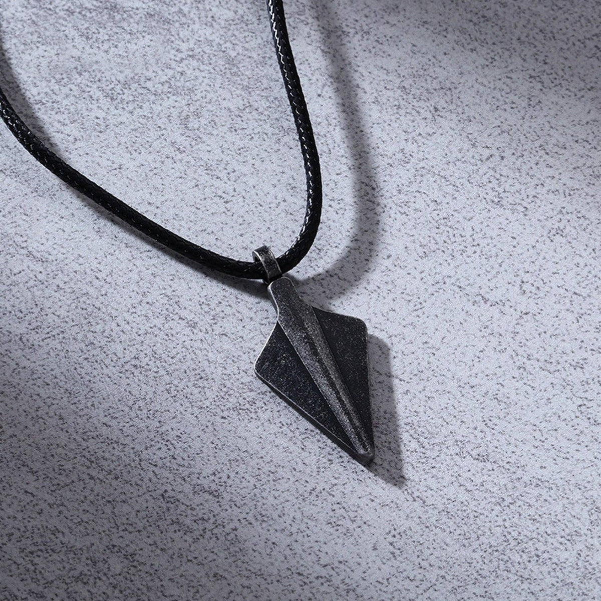 Diamond Matte Black-Gray Arrowhead Necklace on Adjustable Cord
