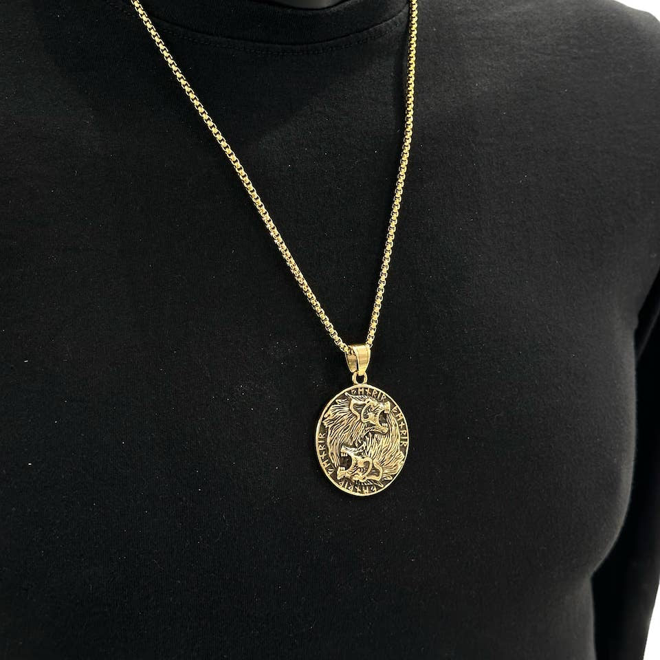 Geri and Freki Wolves Necklace